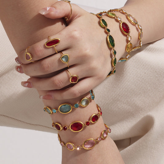 Oval Faceted Glass Bracelet