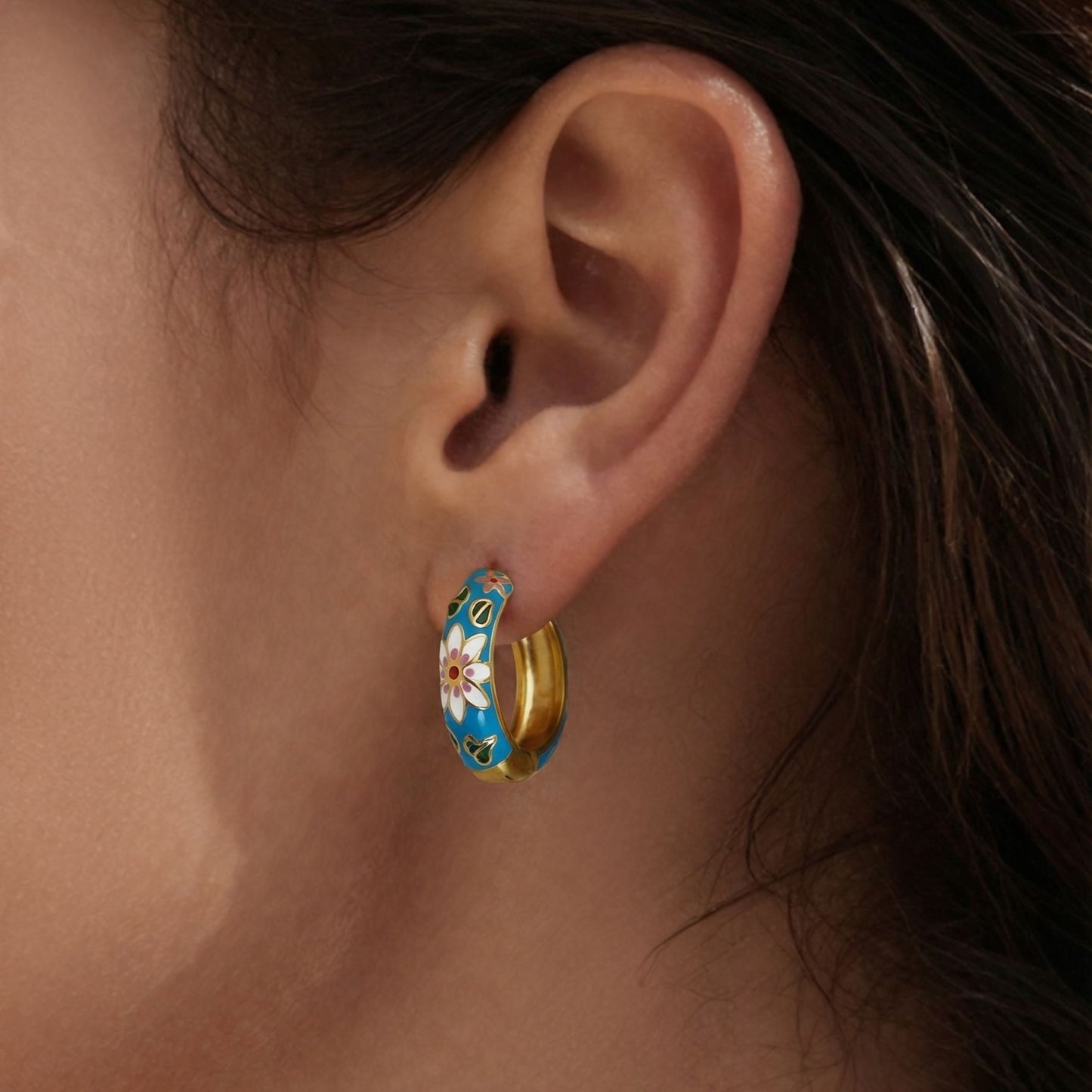 Enamel Flower Hoop Earrings