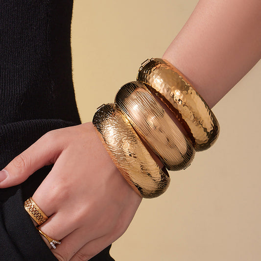 Wide Hammered Open Cuff Bracelet