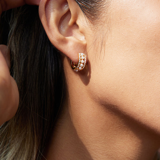 Titanium Steel Pearl Hoop Earrings