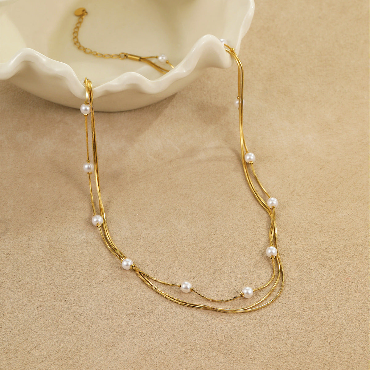 Three Layer Pearl Stacked Necklace