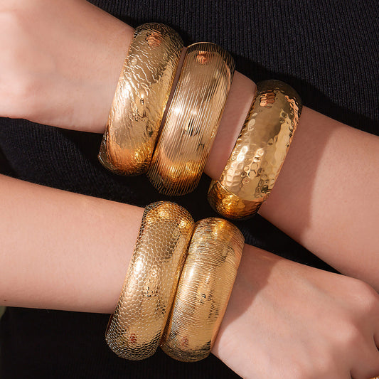 Wide Hammered Open Cuff Bracelet