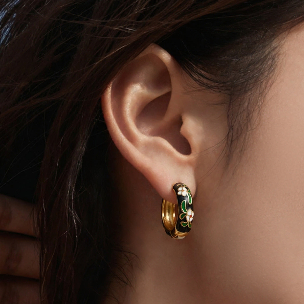 Enamel Flower Hoop Earrings