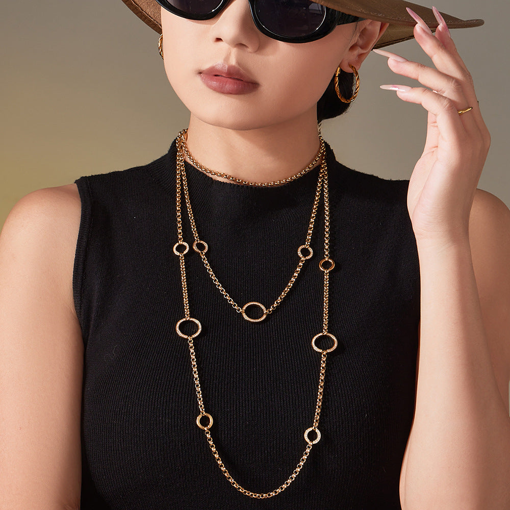 Zircon Double Layer Circle Pendant Necklace