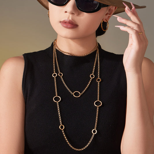 Zircon Double Layer Circle Pendant Necklace