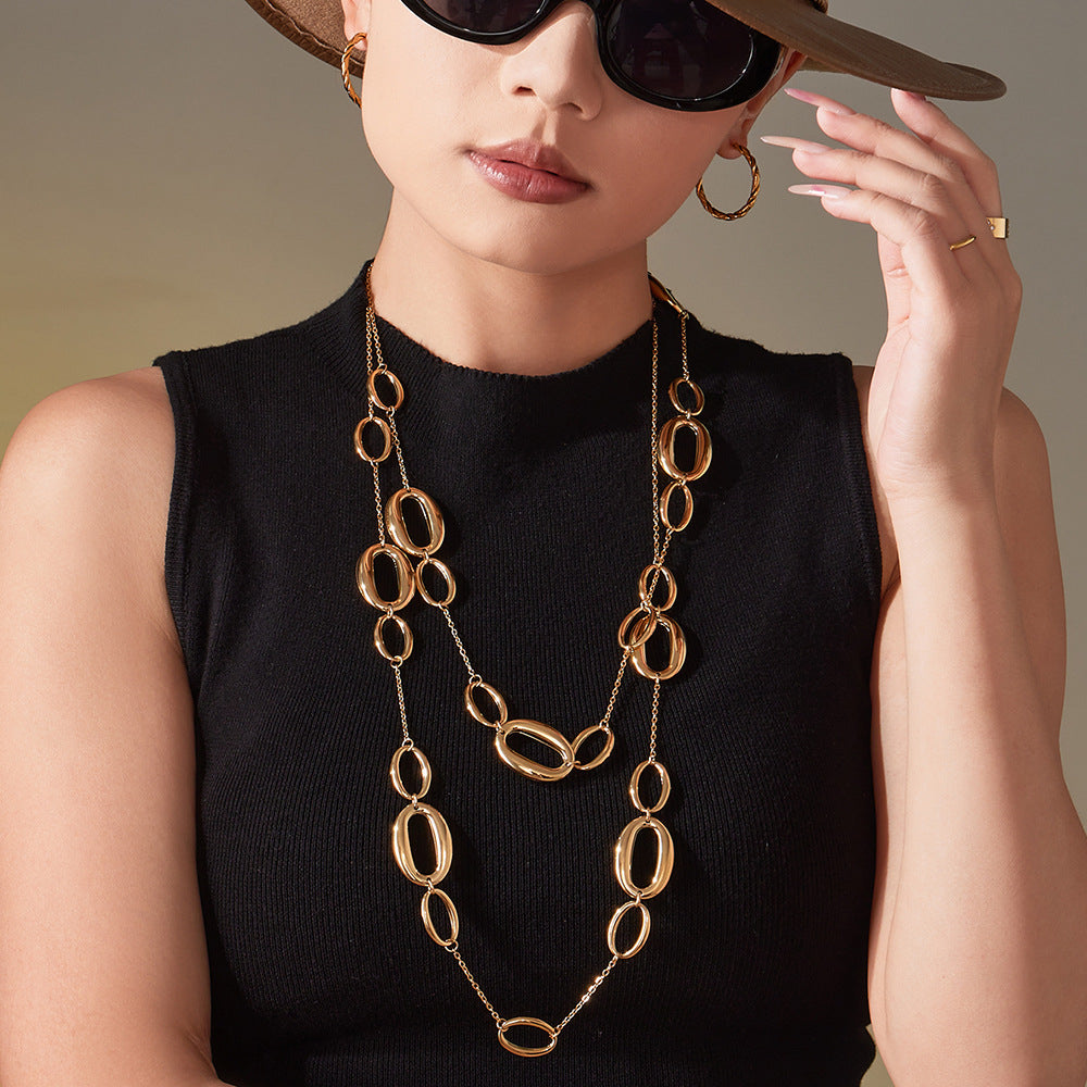 Hollow Oval Splicing Long Sweater Necklace