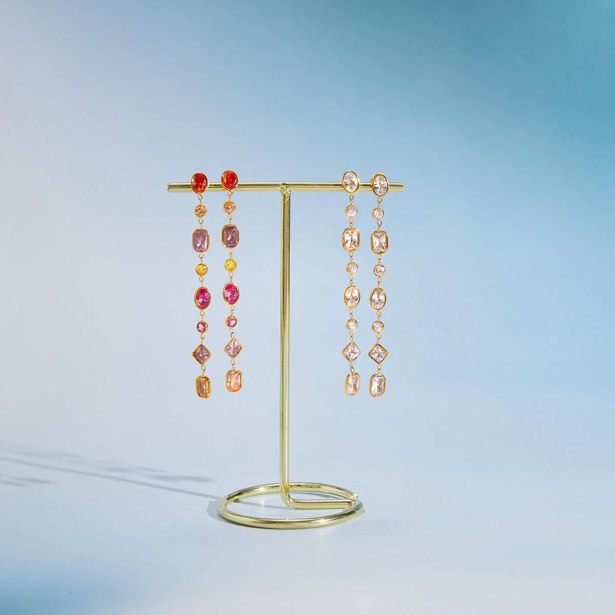 Colorful Zircon Tassel Earrings