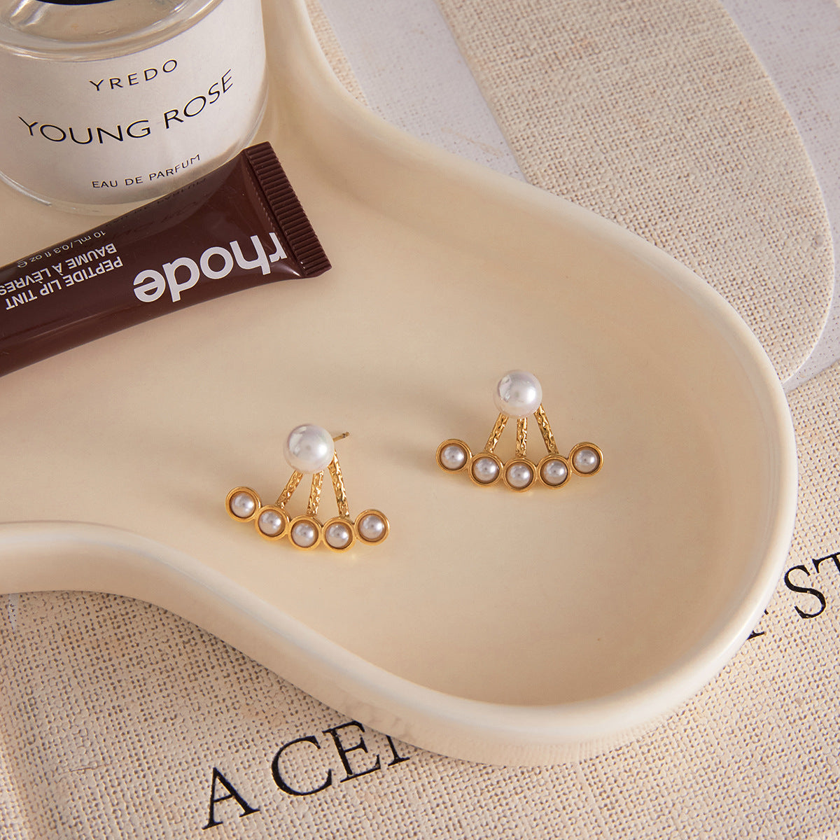 Jacket Pearl Stud Earrings