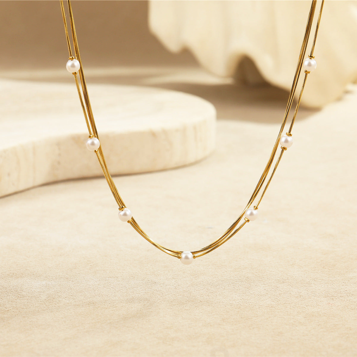 Three Layer Pearl Stacked Necklace