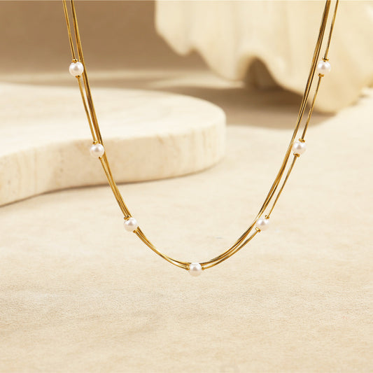 Three Layer Pearl Stacked Necklace