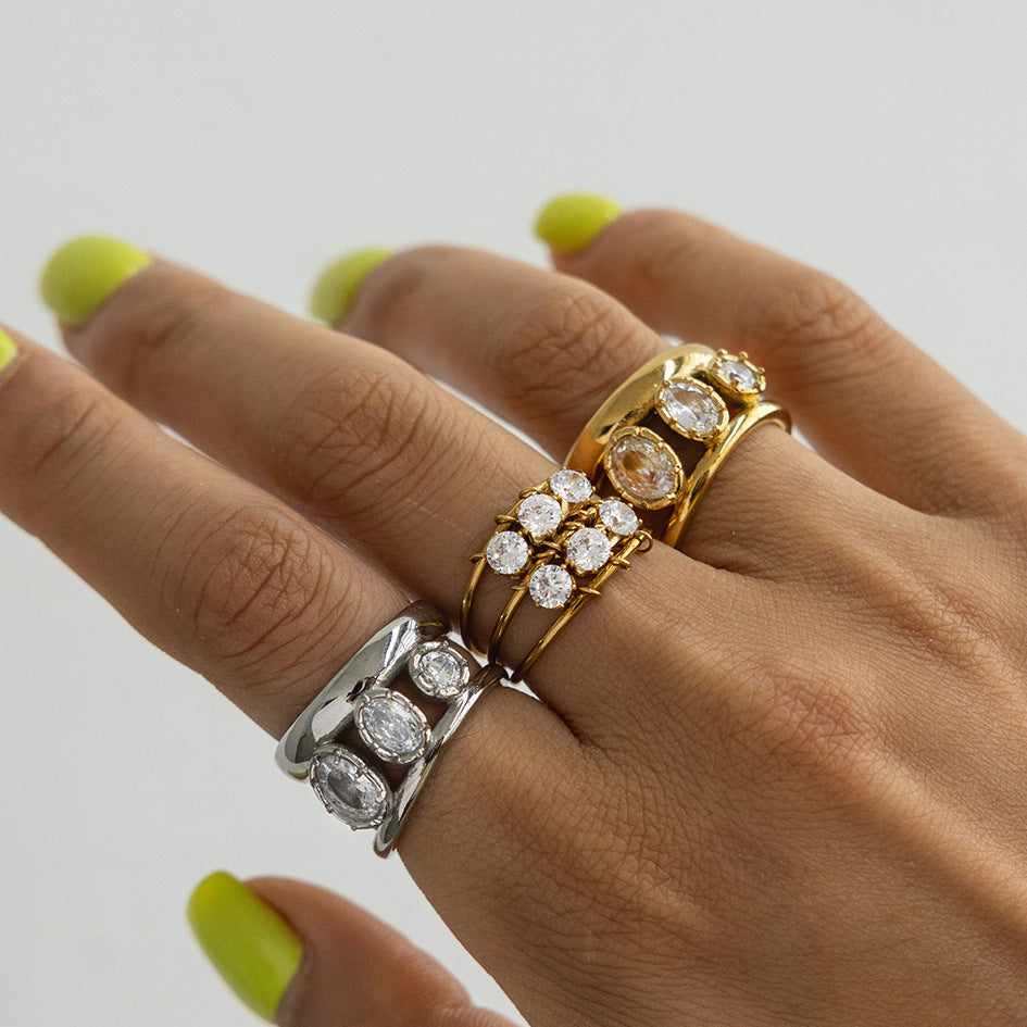 Minimalist Round Crystal Cuff Ring