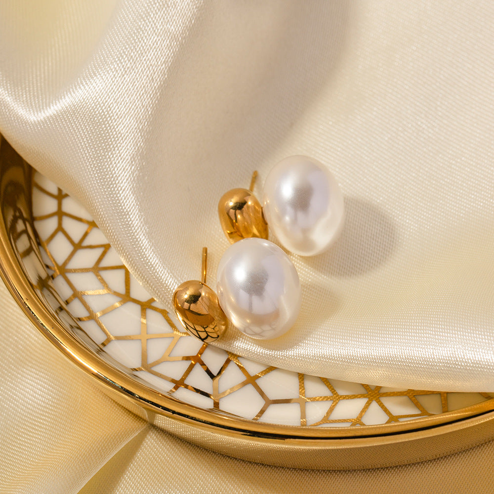 Stainless steel 18k gold-plated pearl earrings