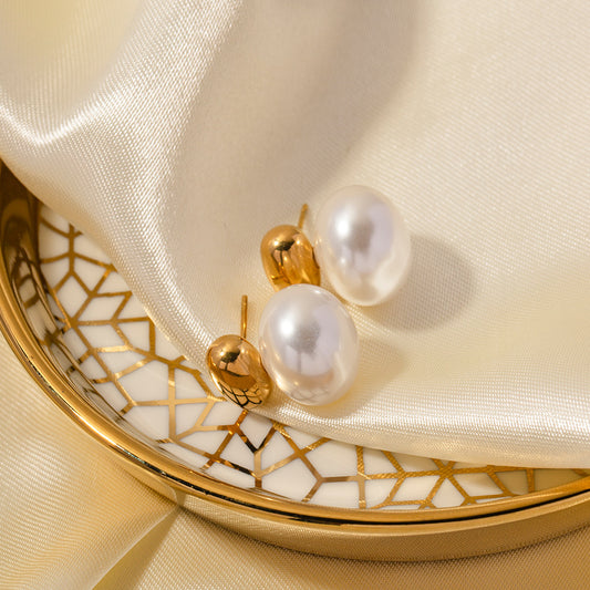 Stainless steel 18k gold-plated pearl earrings