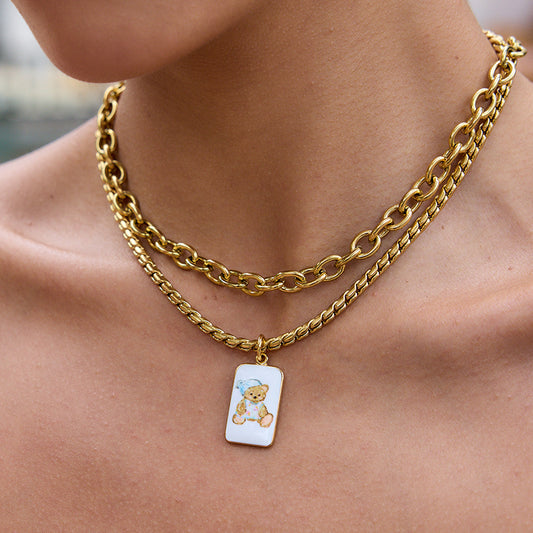 Minimalist Enamel Bear Pendant