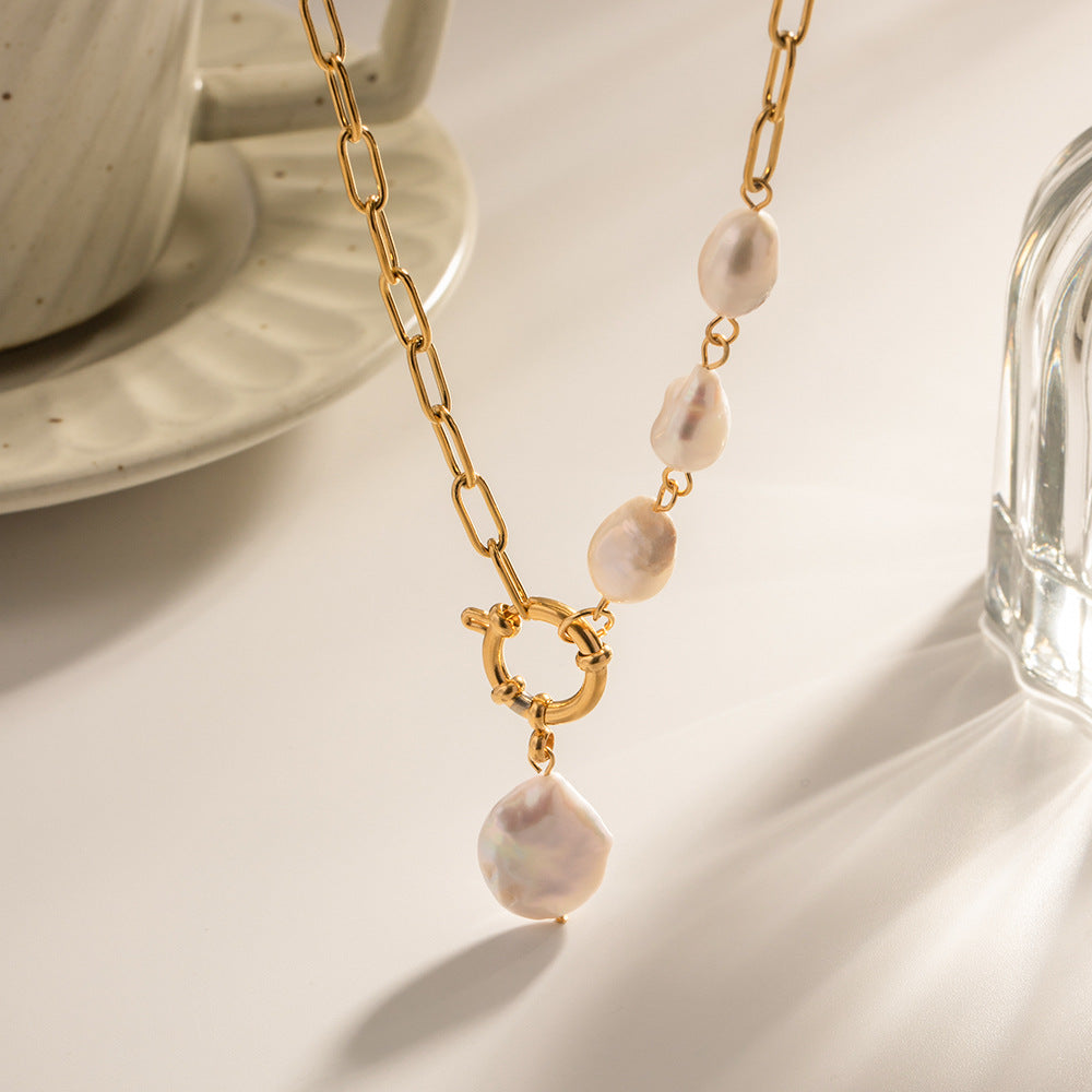 Stainless steel 18k gold-plated pearl pendant necklace