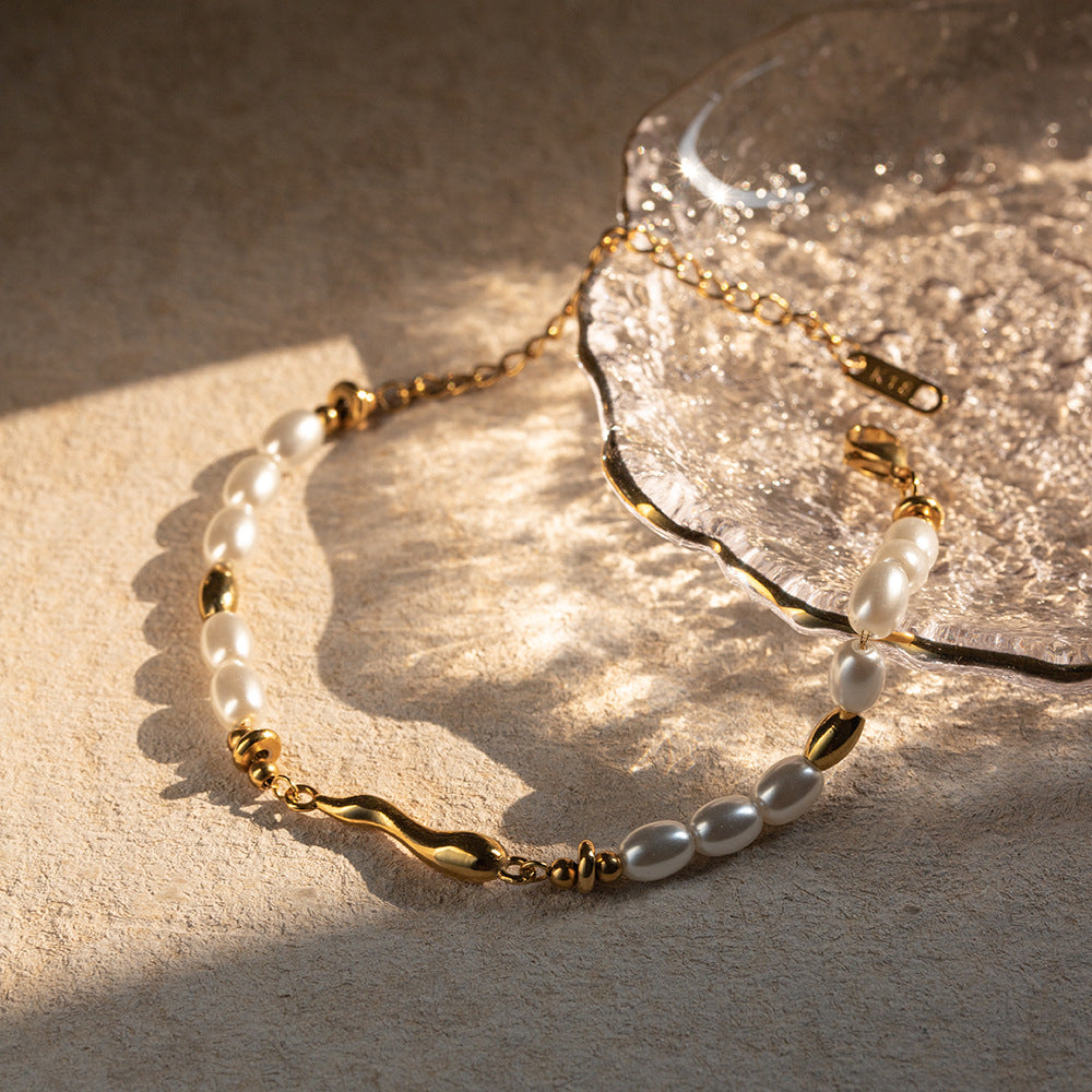 Stainless steel 18k gold-plated pearl bracelet