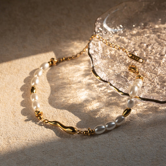 Stainless steel 18k gold-plated pearl bracelet