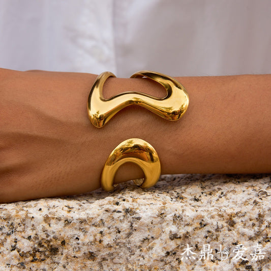 Gold Titanium Steel Open Bangle
