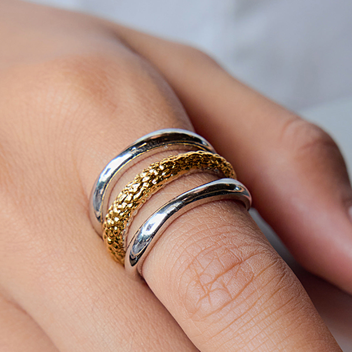 Two-tone titanium steel ring
