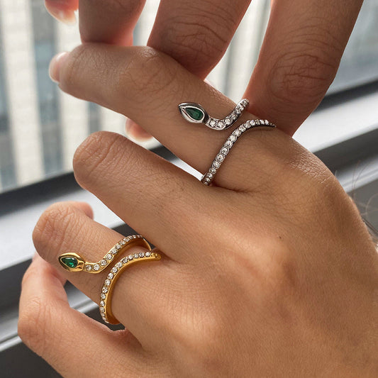 Stainless steel 18k gold-plated zircon snake ring