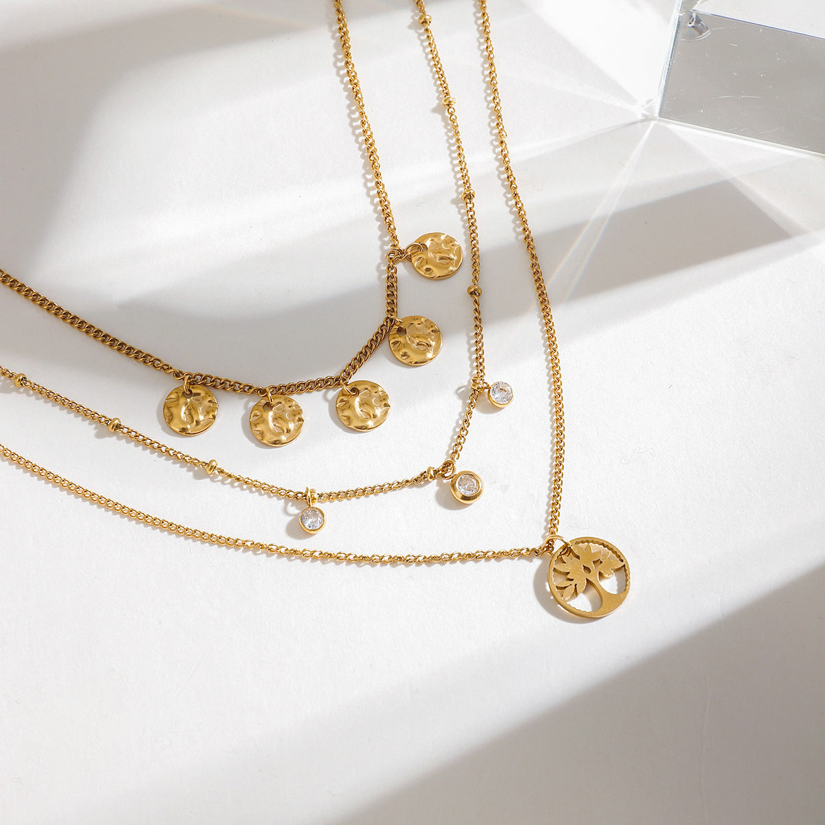 Three Layer Zircon Pendant Necklace