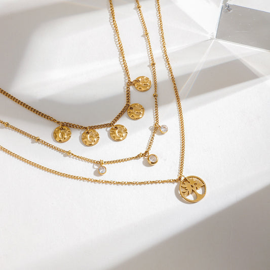 Three Layer Zircon Pendant Necklace
