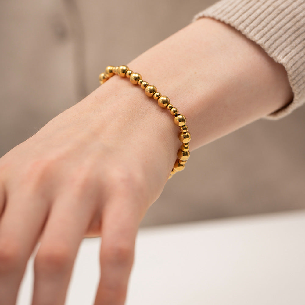 Stainless steel 18k gold-plated round beaded bracelet