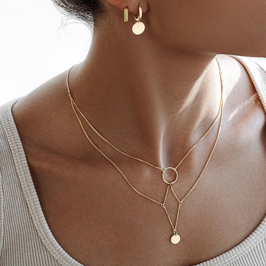 Stainless steel 18k gold-plated multi-layered choker necklace