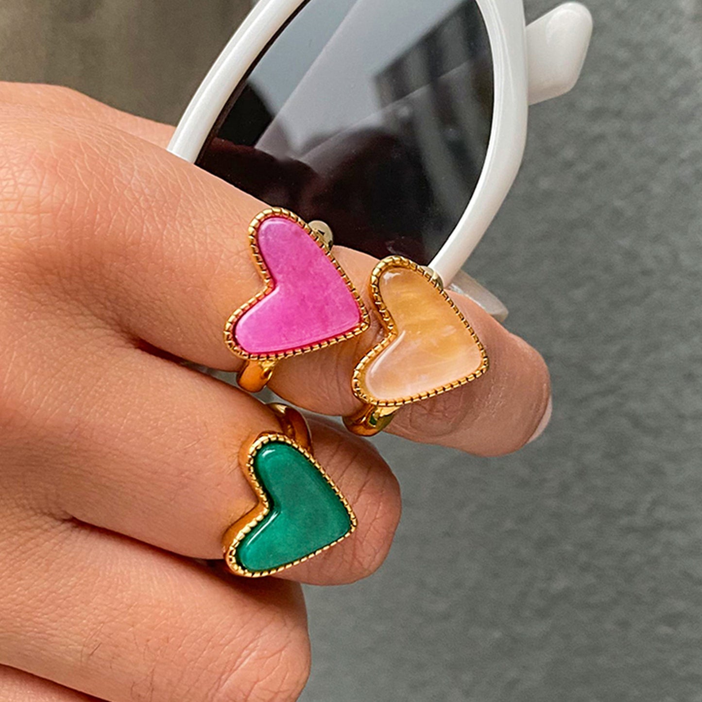 Stainless steel 18k gold-plated heart ring