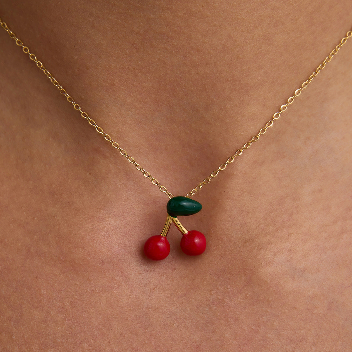 Stainless steel 18k gold-plated cheery necklace