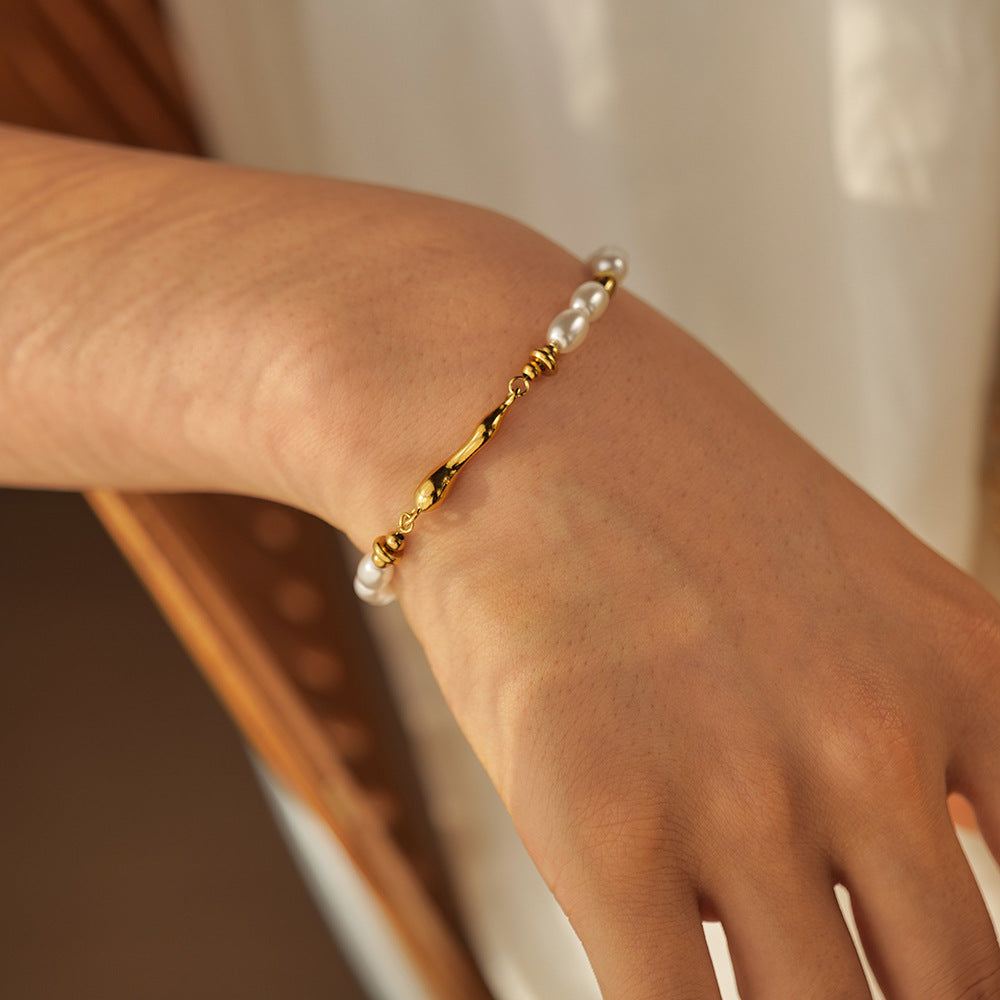 Stainless steel 18k gold-plated pearl bracelet