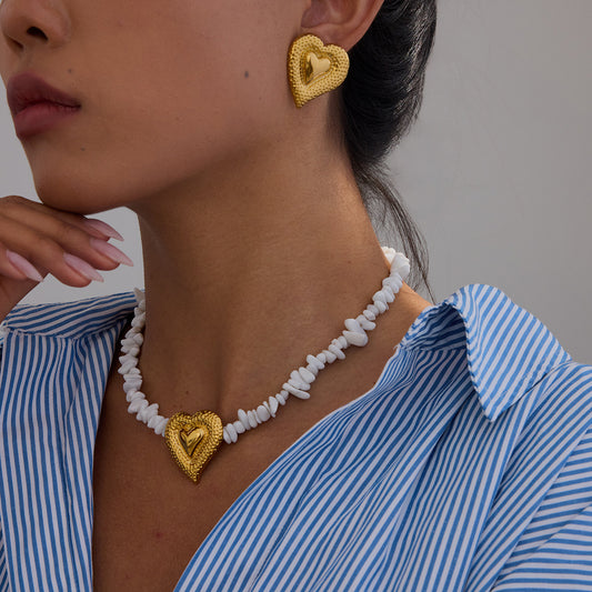 Stainless steel 18k gold-plated heart jewelry set