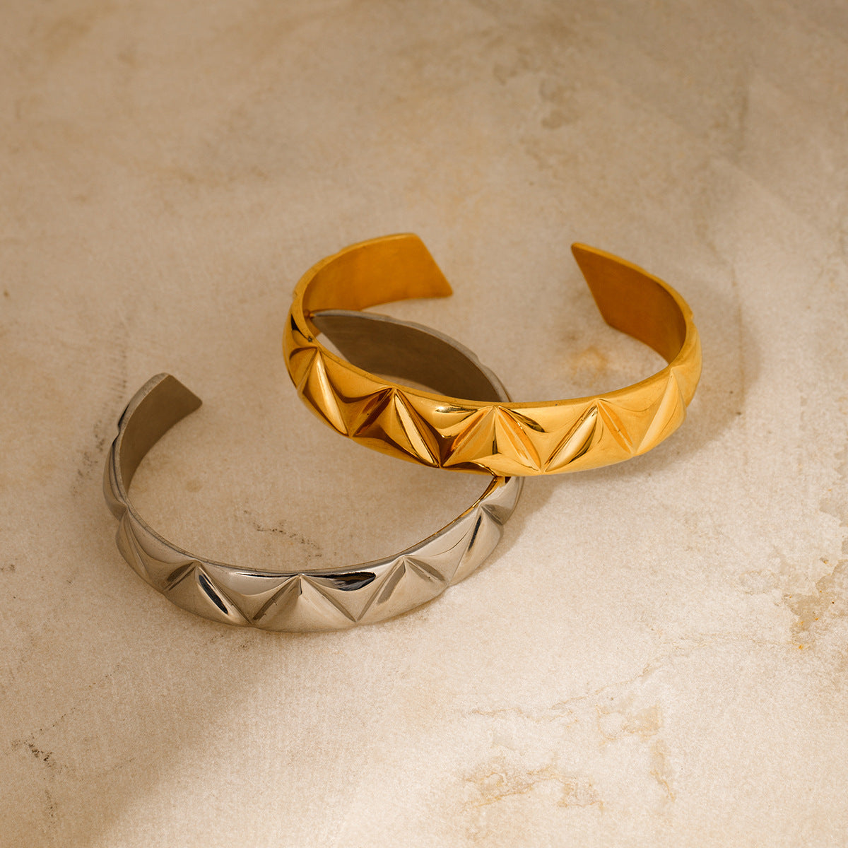 Stainless steel 18k gold-plated triangular open cuff bracelet