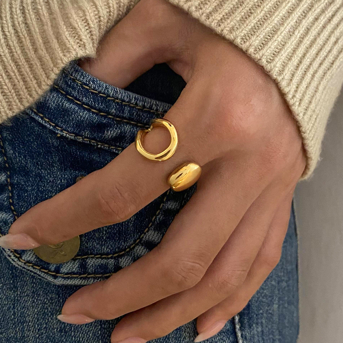 Stainless steel 18k gold-plated open irregular ring