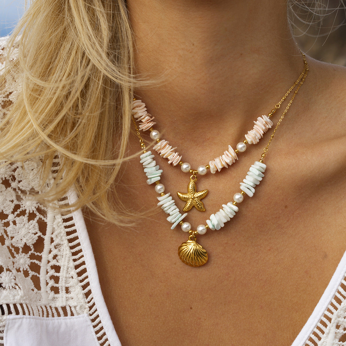 Stainless steel 18k gold-plated ocean style necklace