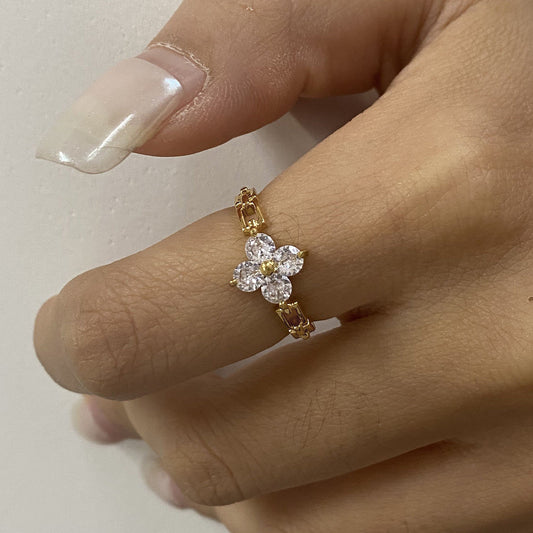Stainless steel 18k gold-plated zircon ring