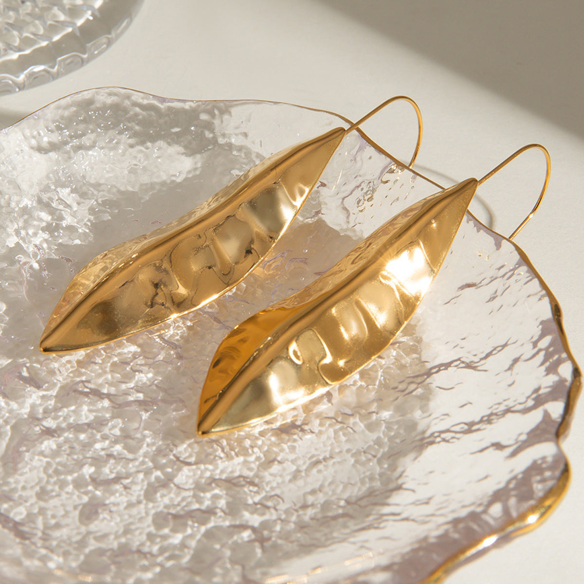 Stainless steel 18k gold-plated leaf earrings