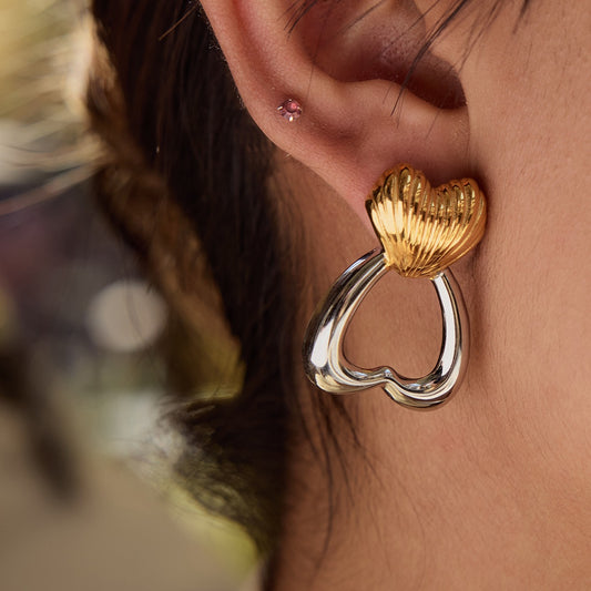 Two-tone heart stud earrings