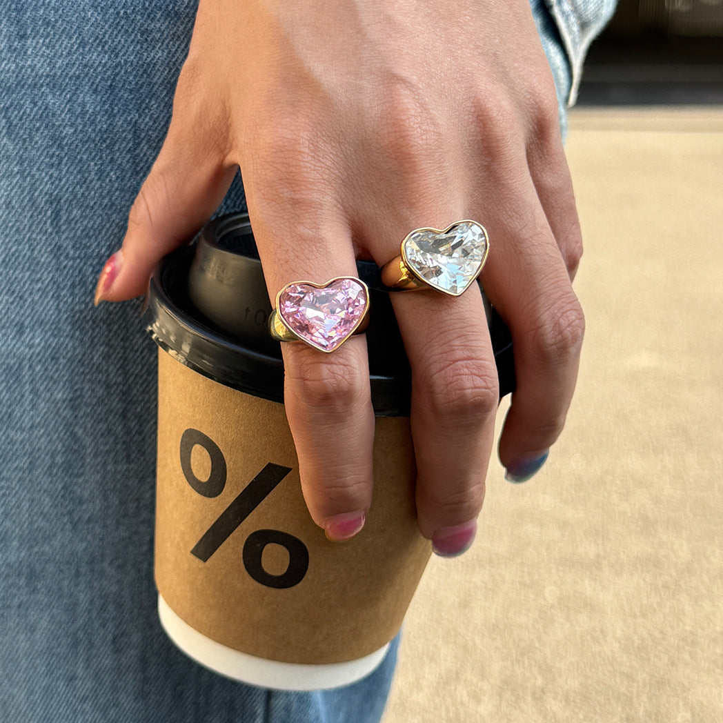 Stainless steel 18k gold-plated heart ring