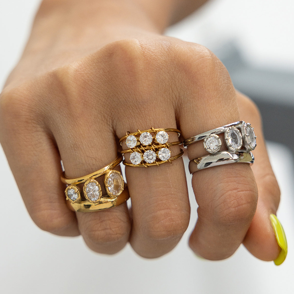 Minimalist Round Crystal Cuff Ring