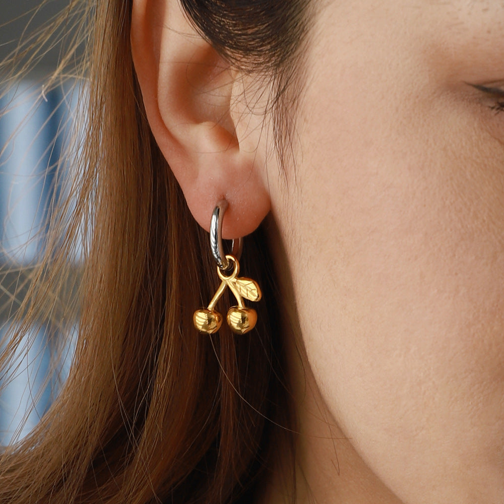 Stainless steel 18k gold-plated cherry earrings