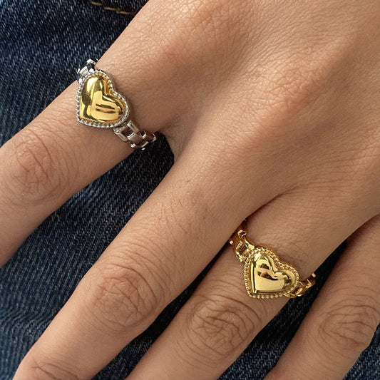 Stainless steel 18k gold-plated heart ring
