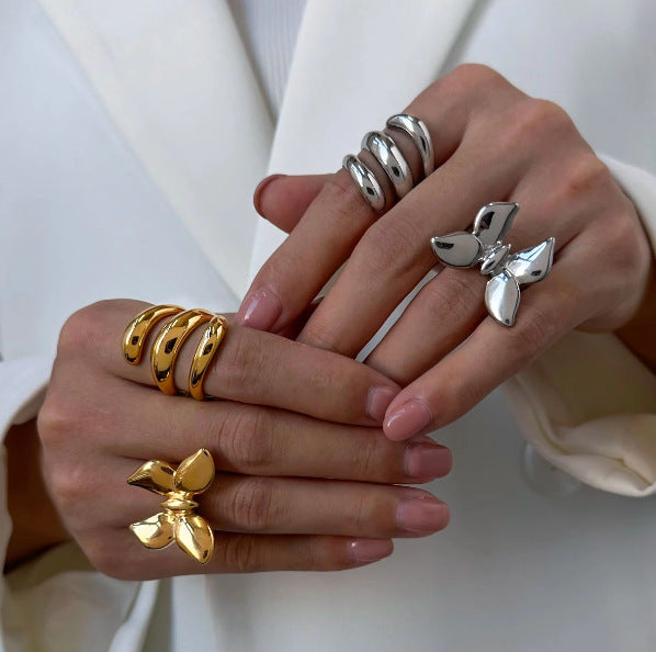 Stainless steel 18k gold-plated bow tie ring