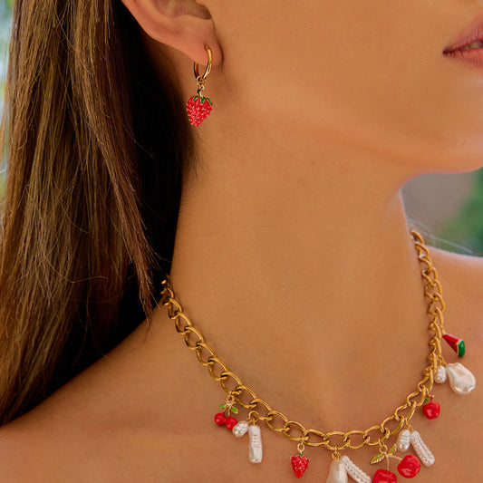 Stainless steel 18k gold-plated strawberry jewelry set