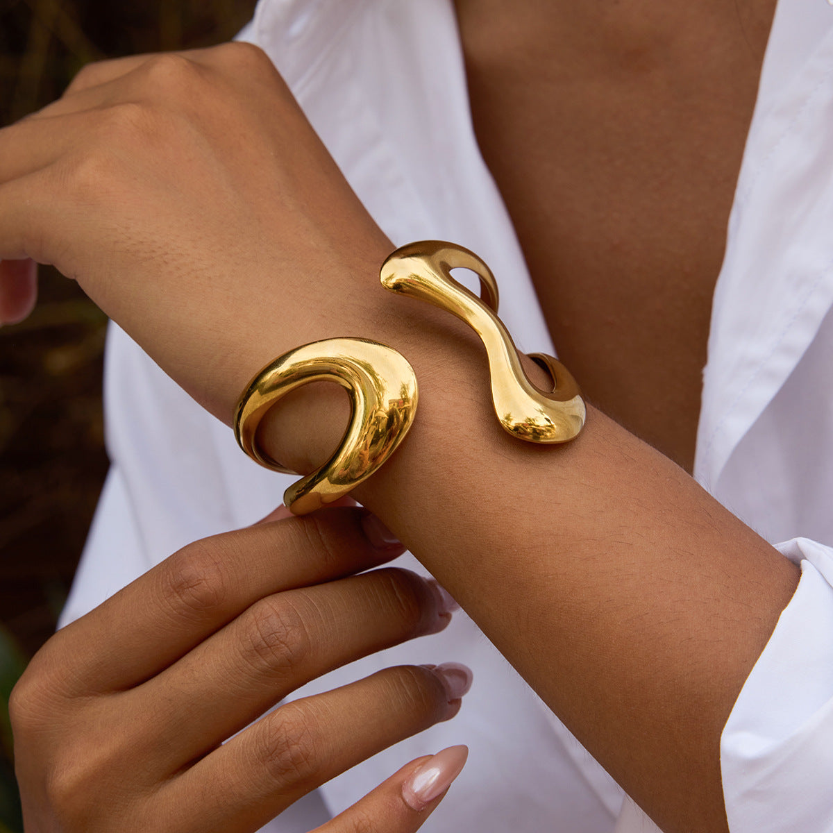 Gold Titanium Steel Open Bangle