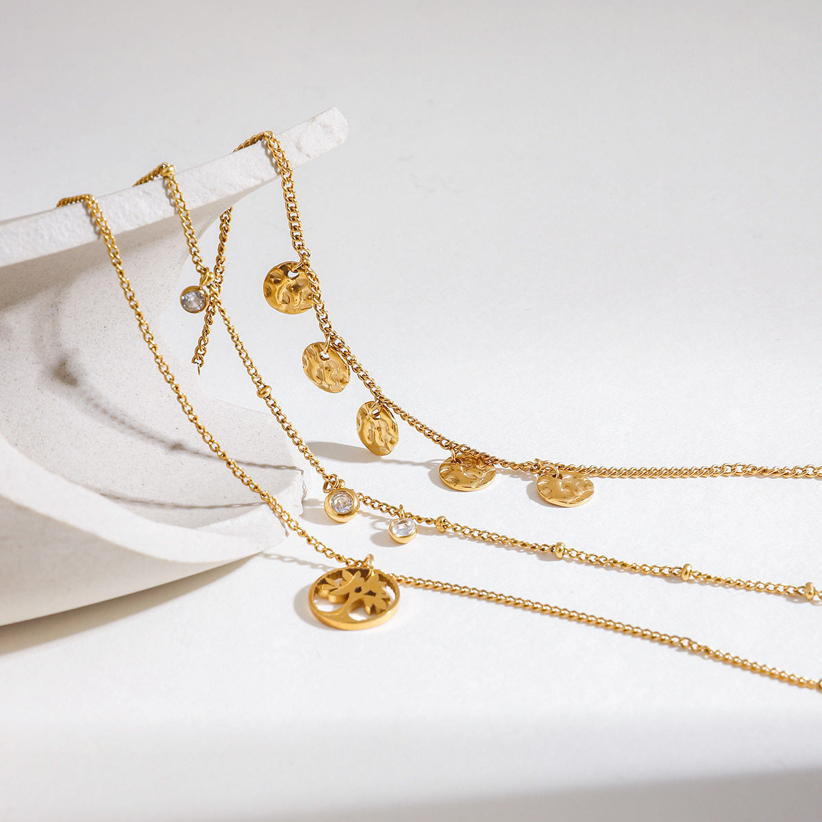 Three Layer Zircon Pendant Necklace