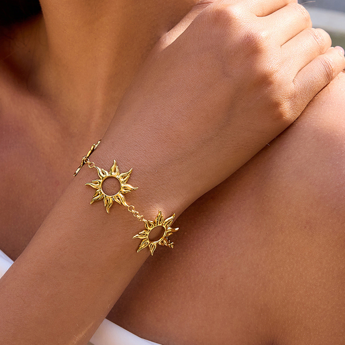 Stainless steel 18k gold-plated sun jewelry set