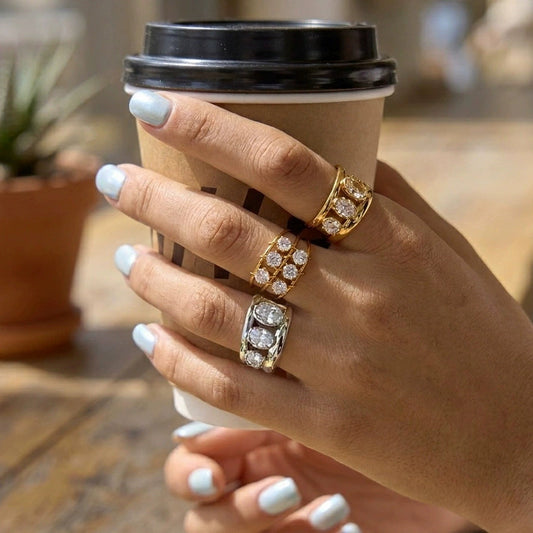 Minimalist Round Crystal Cuff Ring