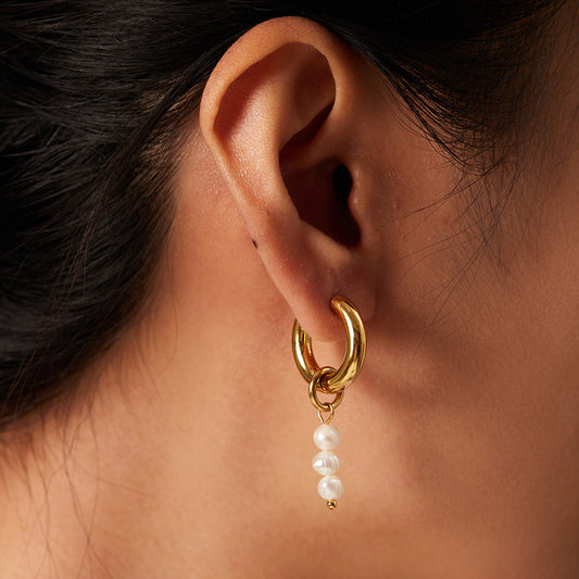 Stainless steel 18k gold-plated pearl earrings