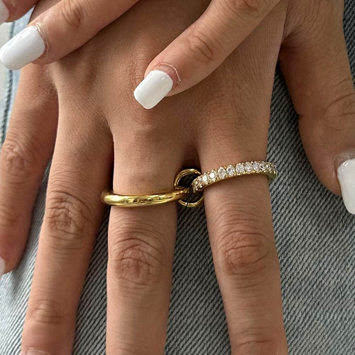 Stainless steel 18k gold-plated diamond-embellished stackable plain band rings